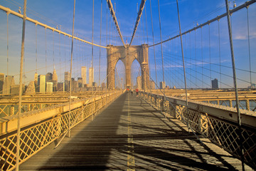 Walkway on Brooklyn Bridge on way to Manhattan, New York City, NY