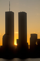 World Trade towers at sunrise, New York City, NY - obrazy, fototapety, plakaty