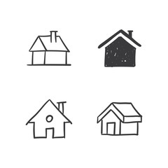 Obraz premium House doodle illustrations, hand drawn cute homes. Stay home campaign. #stayhome