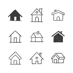 Fototapeta premium House doodle illustrations, hand drawn cute homes. Stay home campaign. #stayhome