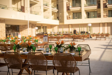 A centrepiece is a central object which serves a decorative purpose, often made from flowers, candles, or fruit, are a major part of the decoration for a wedding reception