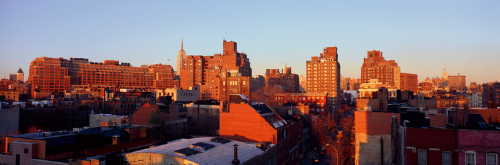 Panoramic view of lower east side of Manhattan, New York City, New York skyline near Greenwich...