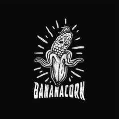 Vector illustration of banana and corn, isolated on black background