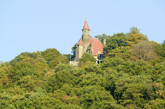 Castle In Autumn Along Scenic Route 9 Up The Hudson Valley, North Of New York City