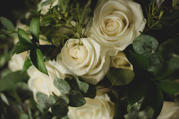 Beautiful white roses wedding bouquet