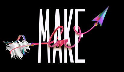 Make love slogan with arrow. T-shirt design. Vector illustration
