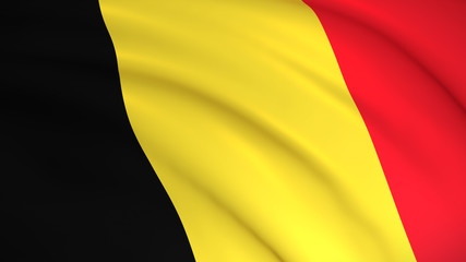 The national flag of Belgium (Belgian flag) - waving background illustration. Highly detailed realistic 3D rendering