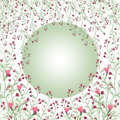 Watercolor round wreath of delicate wildflowers on a white background. Flowers for greeting cards, wedding invitations, posters, save the date or greetings. Delicate shades of pink and green