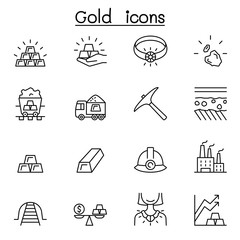 Gold icon set in thin line style