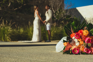 Los Cabos, Mexico - Feb 2020 A flower bouquet is a collection of flowers in a creative arrangement,...