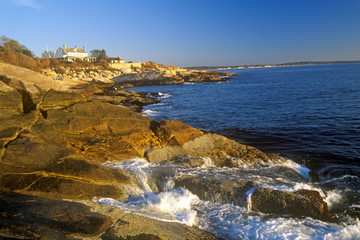 Ocean front home on Scenic route 1 at sunset, Misquamicut, RI
