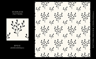 Floral seamless pattern. Black design on a light background. Trendy textile, fabric, wrapping. Modern stylish abstract texture. Vector illustration.