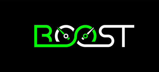 Acceleration boost logo, speedometer concept with letters.