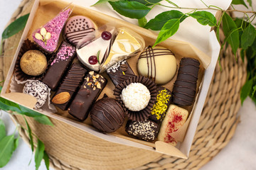 Assortment of handmade sweets. Natural healthy raw chocolate sweets. Sweets for raw foods, vegans, vegetarians and sugar free