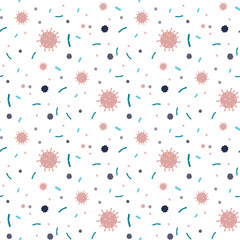 Seamless pattern with coronavirus and bacteria. Viral infection texture background.
