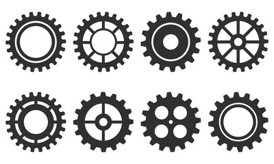 Vector set of isolated gears on a white background. - obrazy, fototapety, plakaty