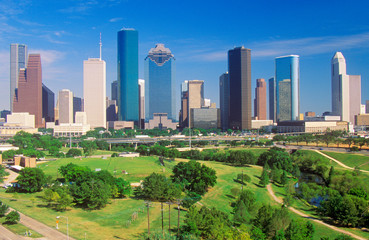 Fototapeta premium Houston, TX skyline in the afternoon with Memorial Park in foreground