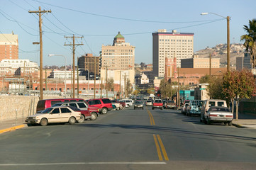 Panoramic view of skyline and downtown El Paso Texas, border town to Juarez, Mexico