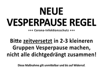 ds60 DiskretionSchild - Hygienemassnahme, Infektionsschutz, Gebot - german note paper: Vesperpause - selbst belegte brote essen - zeitversetzt frühstücken - DIN A1 A2 A3 A4 - xxl g9338