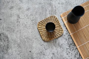 japanese sake oriental drink style on the table,copy space