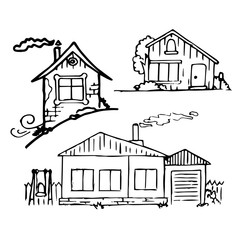 Hand-drawn rural houses. A village cottage or villa.