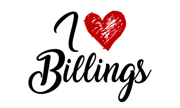 I Love Billings Creative Cursive Typographic Template with red heart.