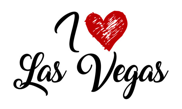 I Love Las Vegas Handwritten Cursive Typographic Template with red heart.