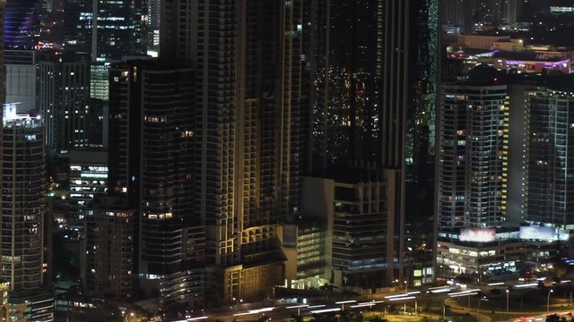 Panama City at night skyline Tilt up movement
