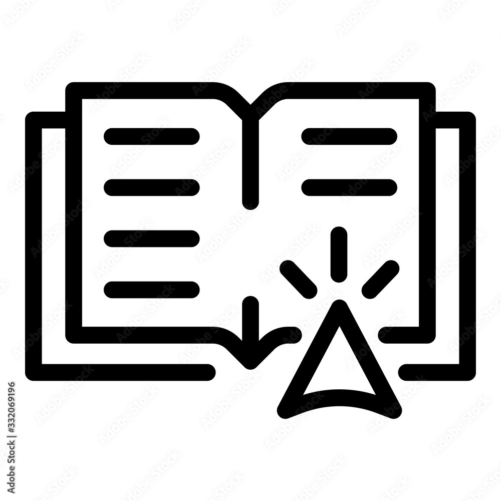 Poster book and cursor icon. outline book and cursor vector icon for web design isolated on white backgroun
