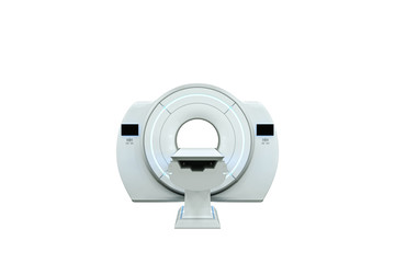 MRI machine, magnetic resonance imaging machine isolated on white background. Concept medicine, technology, future. 3D rendering, 3D illustration, copy space.