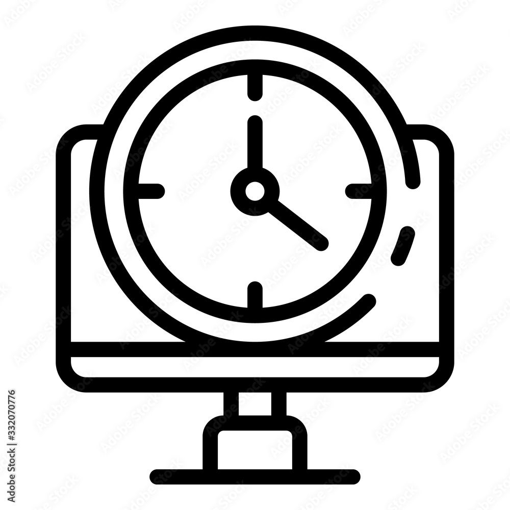 Poster clock on the monitor icon. outline clock on the monitor vector icon for web design isolated on white