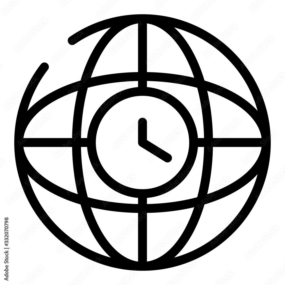 Poster clock in the globe icon. outline clock in the globe vector icon for web design isolated on white bac