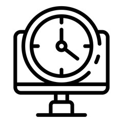 Clock on the monitor icon. Outline clock on the monitor vector icon for web design isolated on white background