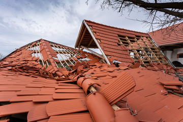 Broken roof after a storm