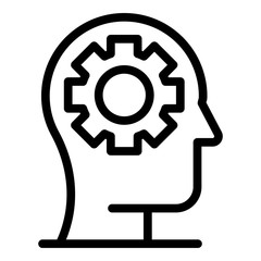 Gear in the head icon. Outline gear in the head vector icon for web design isolated on white background