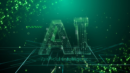 AI artificial intelligence digital network computer technology 3D illustration.