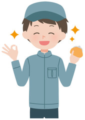 作業着の男性　ポーズ