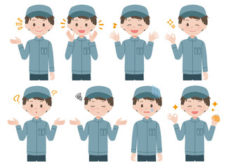 作業着の男性　ポーズ