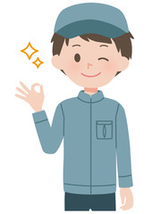 作業着の男性　ポーズ