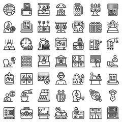 Bank teller icons set. Outline set of bank teller vector icons for web design isolated on white background