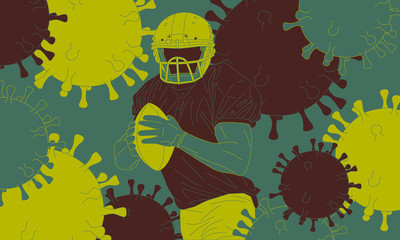The illustration of  american football player surrounded by a virus.