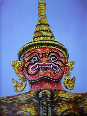 Art painting oil color giant  statue   Grand palace in Dark  from  Thailand