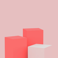 3d pink orange cubes square podium minimal studio background. Abstract 3d geometric shape object illustration render. Display for cosmetic perfume fashion and summer holiday product.