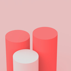 3d pink orange white cylinder podium minimal studio background. Abstract 3d geometric shape object illustration render. Display for cosmetic perfume fashion and summer holiday product.