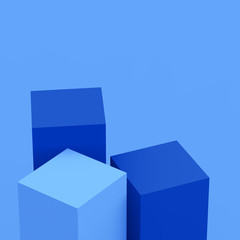 3d blue cubes square podium minimal studio background. Abstract 3d geometric shape object illustration render. Phantom blue color.Display for technology Innovation product.