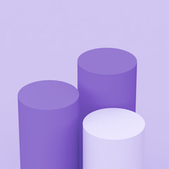 3d purple violet and white cylinder podium minimal studio background. Abstract 3d geometric shape object illustration render. Display for cosmetic perfume fashion product.