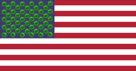 Coronavirus in the USA. American flag imitation. American flag with coronavirus.