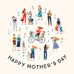 Fototapeta premium Happy Mothers Day. Vector illustration with women and children.