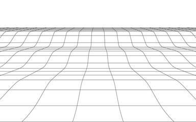 Vector perspective 3d mesh on floor flat plane with simple grid on white background.