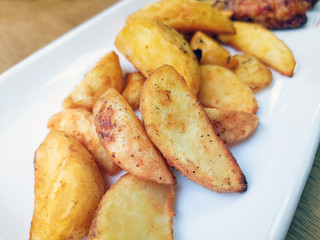 Golden French fries potatoes ready to be eaten